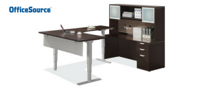 L-shaped desk with attached cabinets