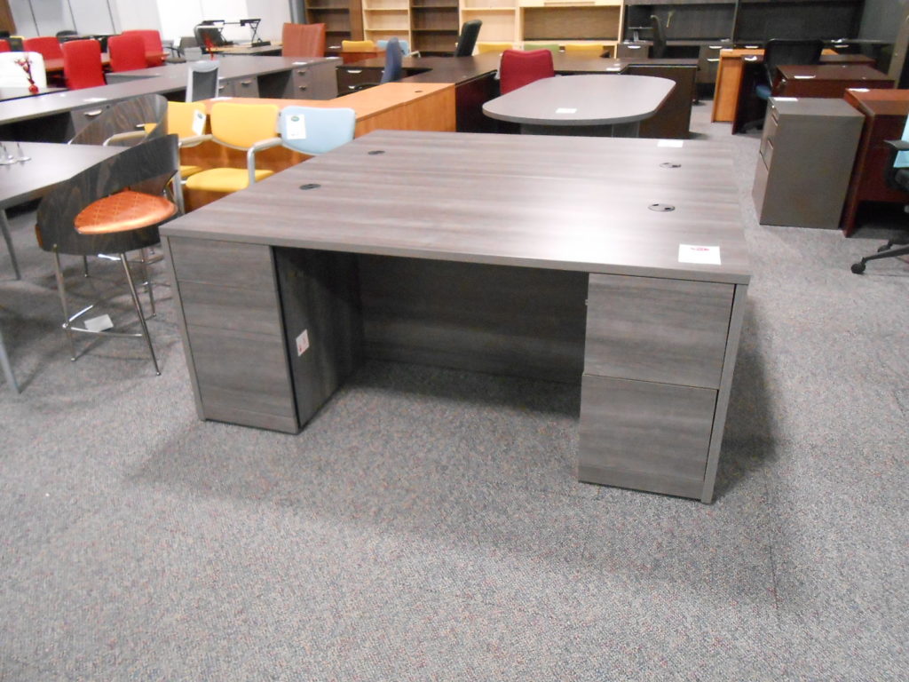 8708 New HON 36 x 72 Double Full Pedestal Desk, Grey for Sale at PVI