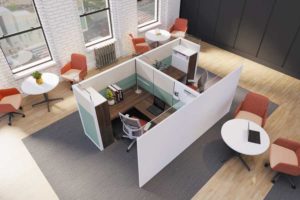 concierge style private cubicles with huddle spaces for teams of two people