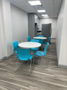 HON break room chairs and tables calypso blue