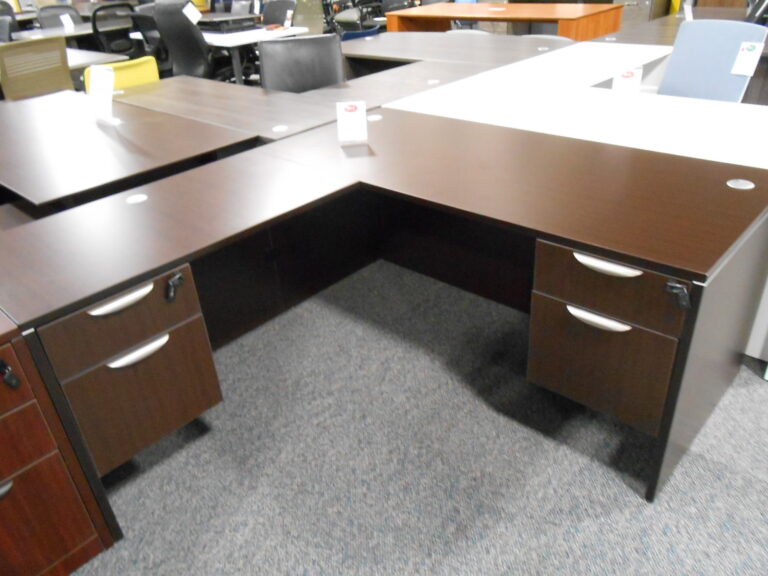 9366 OFFICESOURCE DESK & RETURN DOUBLE PEDESTAL, ESPRESSO LAMINATE for