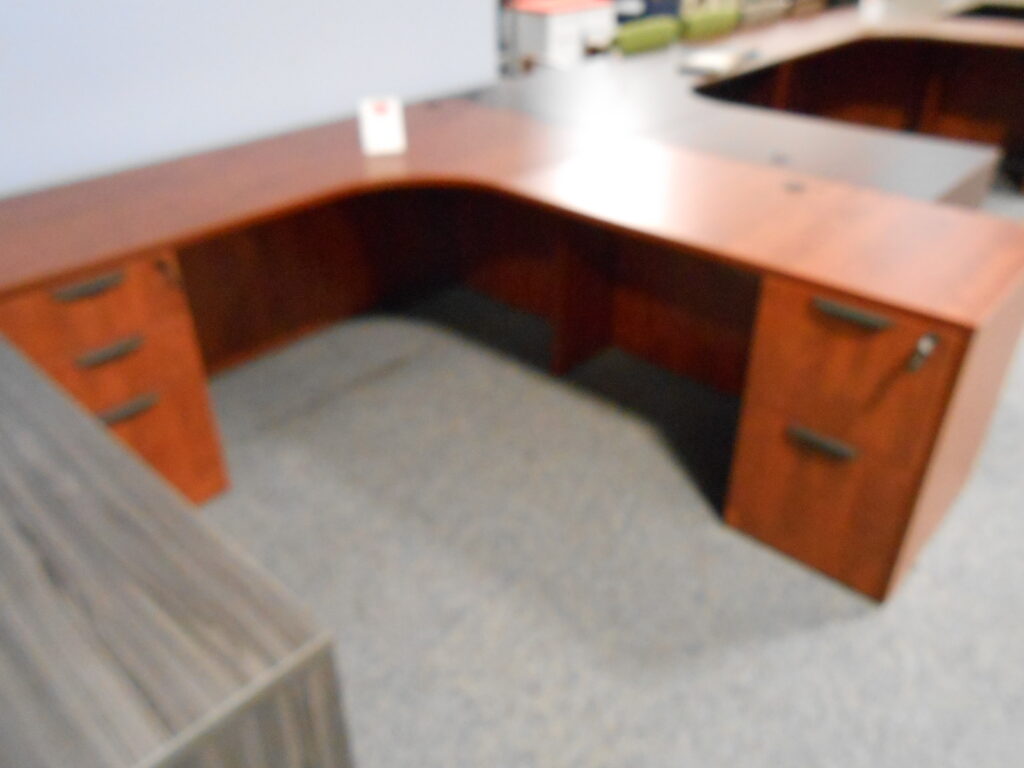 9371 OFFICESOURCE CORNER DESK & RETURN DOUBLE FULL PEDESTAL, CHERRY