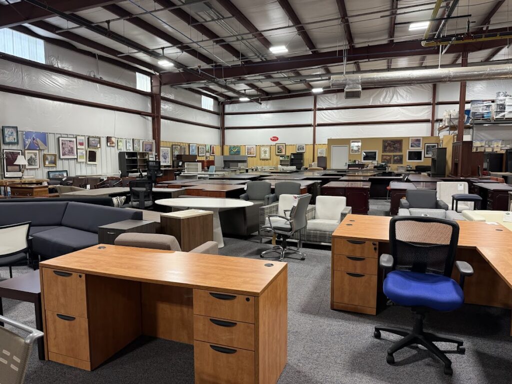 desks chairs and seating in the furniture showroom at pvi office furniture in frederick maryland
